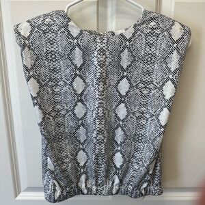 TCEC Black & White Snake-Print Cap Sleeve Top